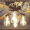 Mason jar ceiling fan light kit with three glass jars, rustic farmhouse style lighting
