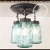 Vintage Blue Mason Jar Ceiling Lighting Fixture Trio - The Lamp Goods