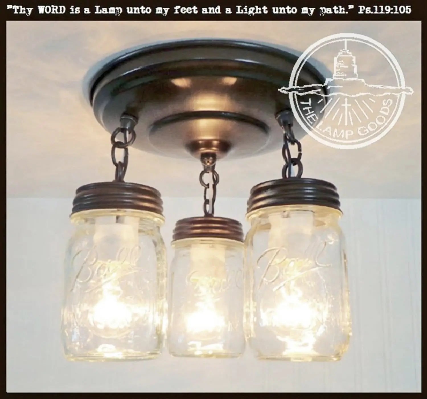 Mason Jar LIGHT FIXTURE New PINT Trio - The Lamp Goods