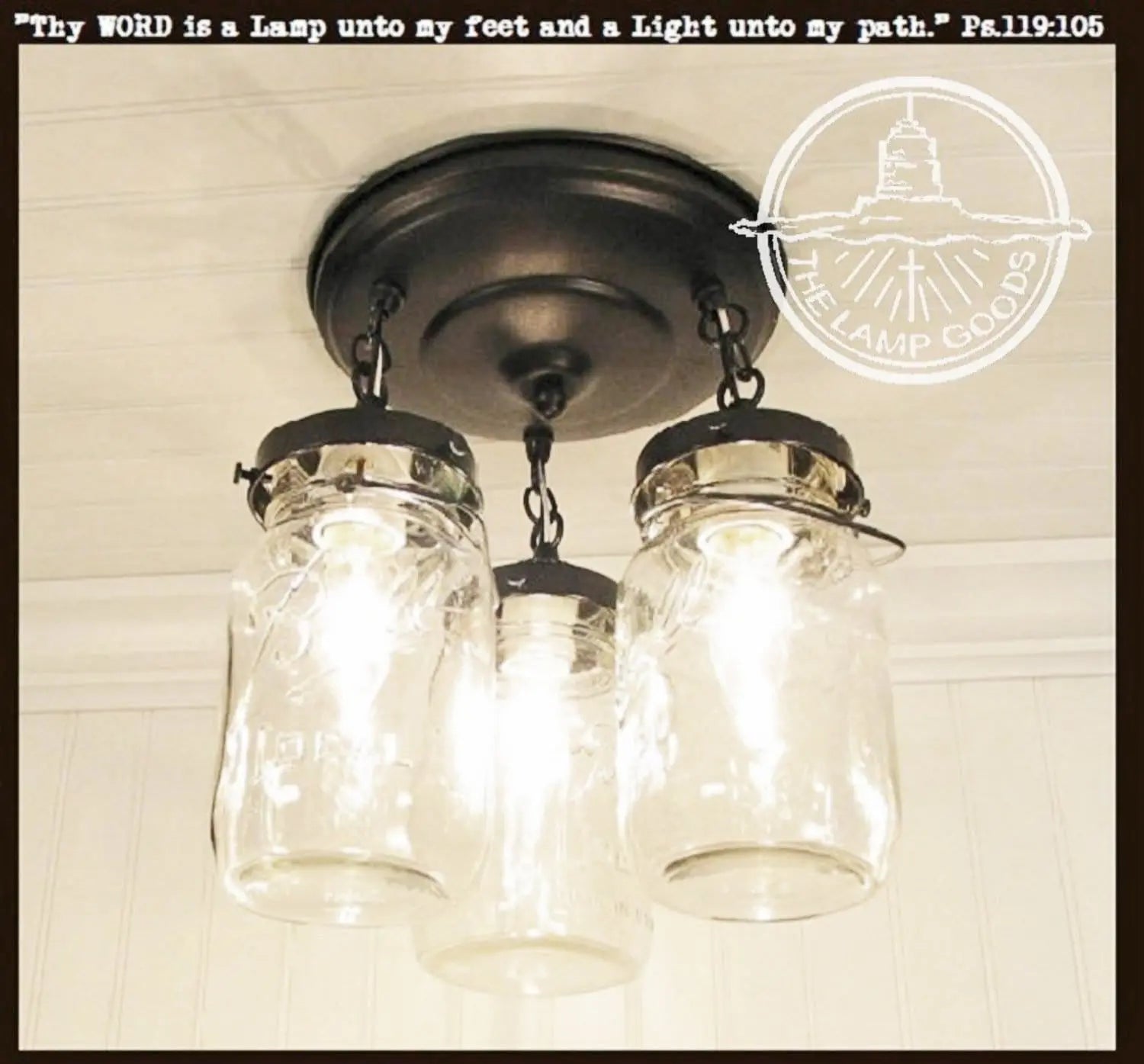 Mason jar vintage light fixture, quart chain trio, rustic farmhouse style lighting
