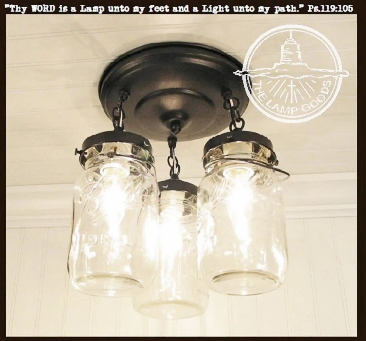 Mason Jar Light Fixture - Vintage Quart Trio - The Lamp Goods