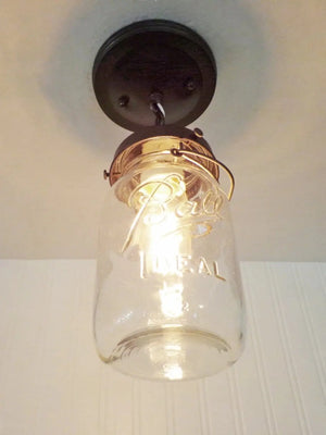 Mason Jar Ceiling LIGHT With Chain & VINTAGE Quart - The Lamp Goods