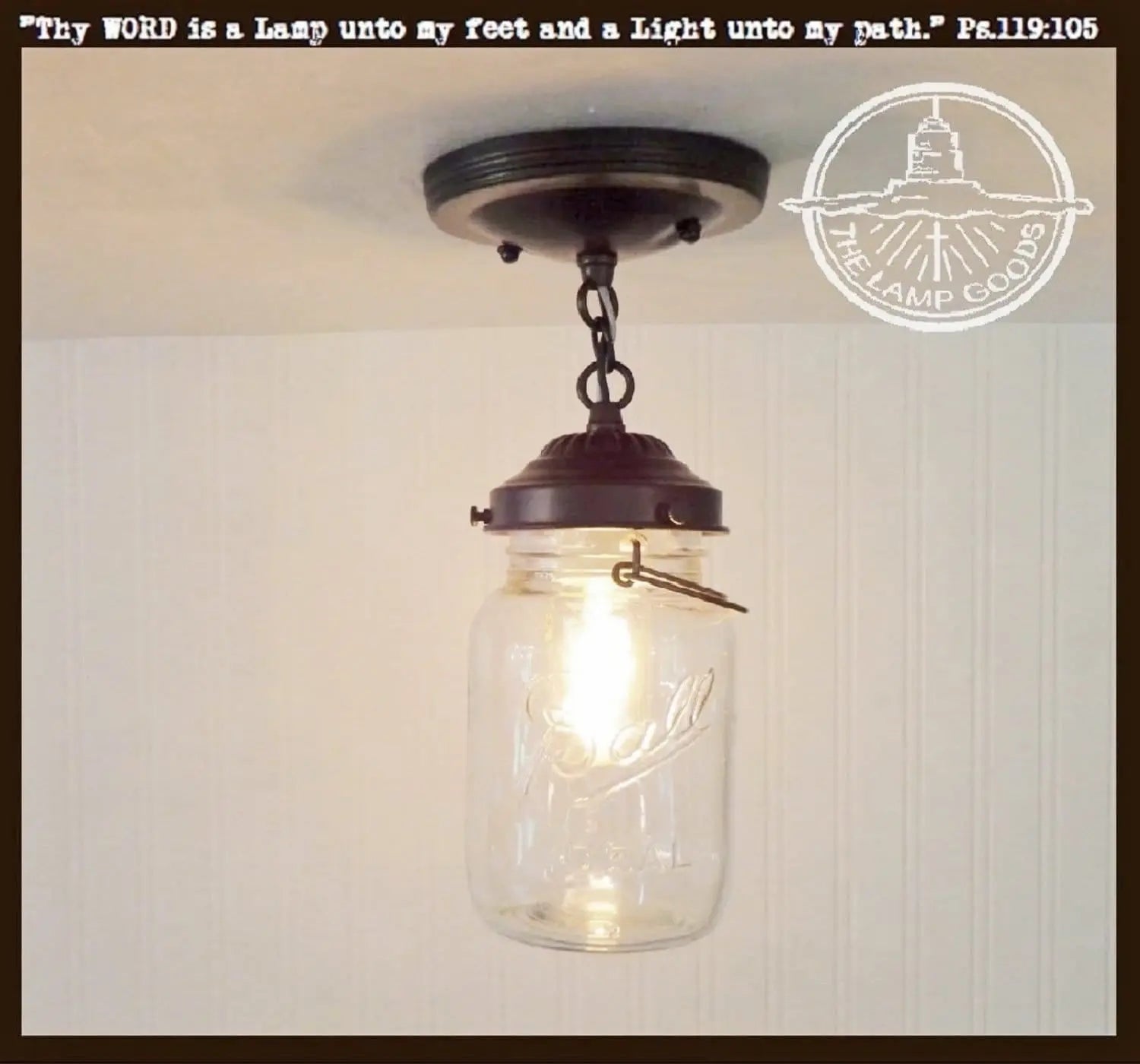 Mason Jar Ceiling LIGHT With Chain & VINTAGE Quart - The Lamp Goods