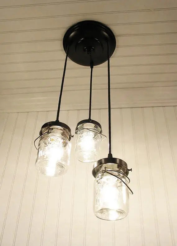 Mason Jar 3-Light Fixture Chandelier - Vintage Pints - The Lamp Goods