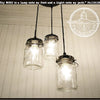 Mason Jar Chandelier Pendant Light Trio, three glass jars, rustic farmhouse style lighting
