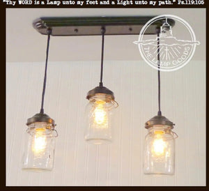 Mason Jar 3-Light CHANDELIER Rectangular Vintage Quarts - The Lamp Goods