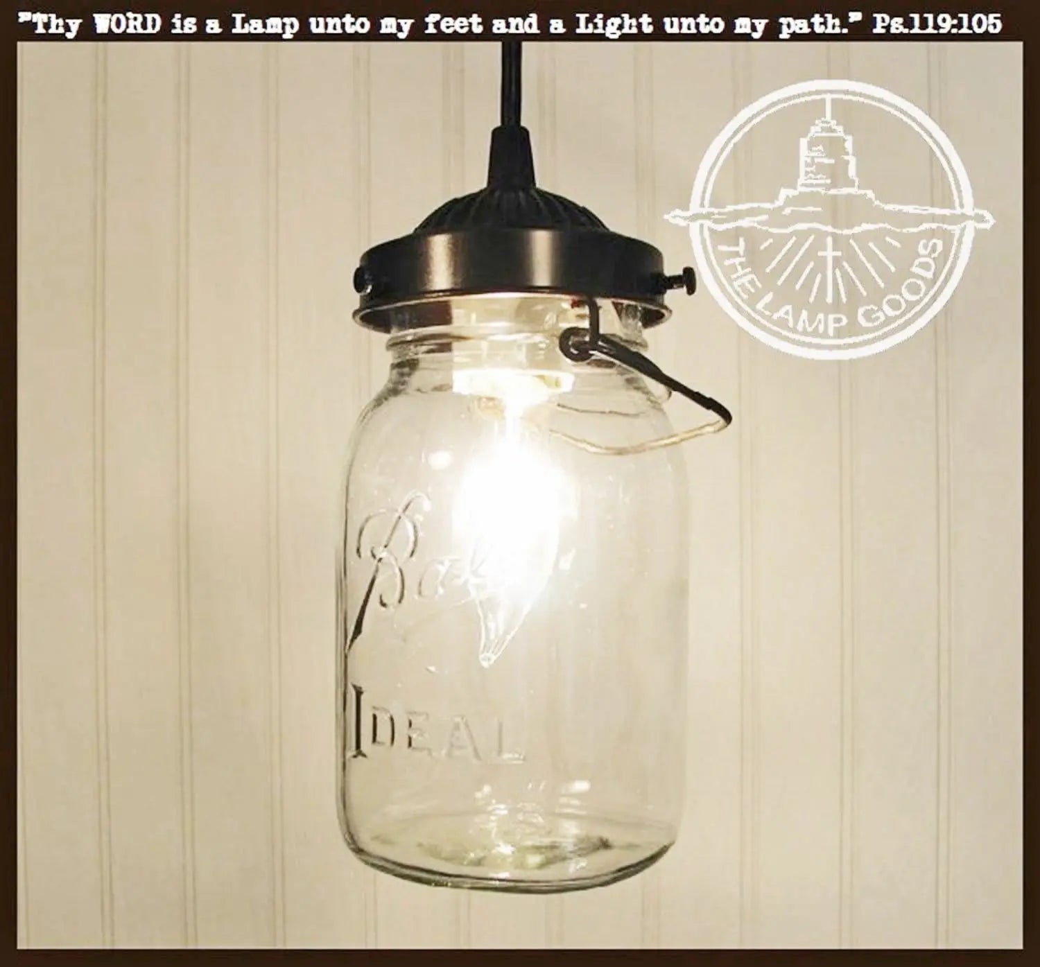 Vintage quart mason jar pendant light with dark bronze finish; The Lamp Goods.
