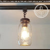 Mason Jar Quart Single Track Lighting Fixture, clear glass, dark bronze metal accents
