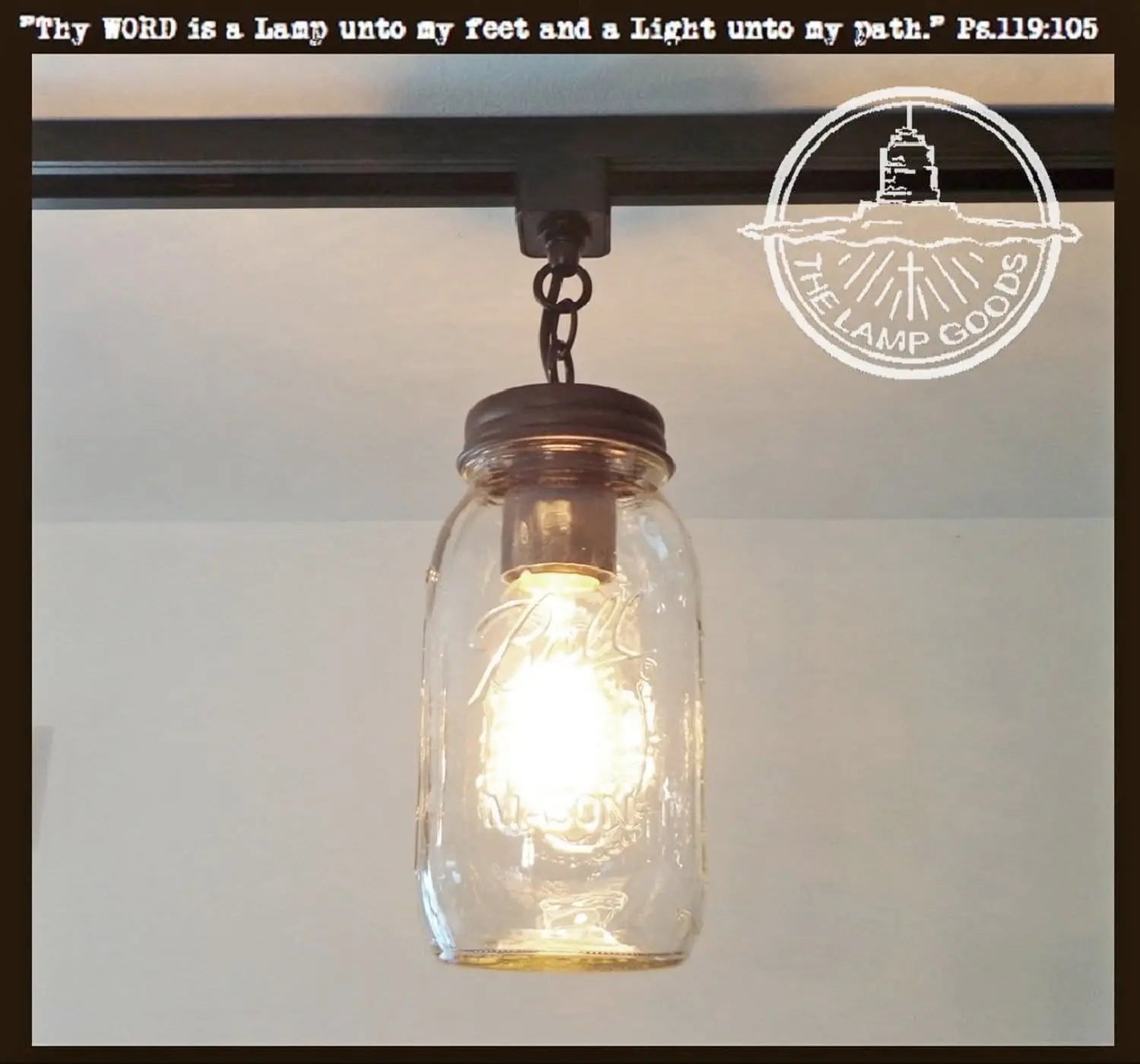Mason Jar Quart Single Track Lighting Fixture, clear glass, dark bronze metal accents
