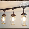Rustic Mason Jar TRACK LIGHT Chain Trio of Vintage Quarts; 3-light fixture
