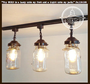 Rustic Mason Jar TRACK LIGHT Trio of Vintage Quarts - The Lamp Goods