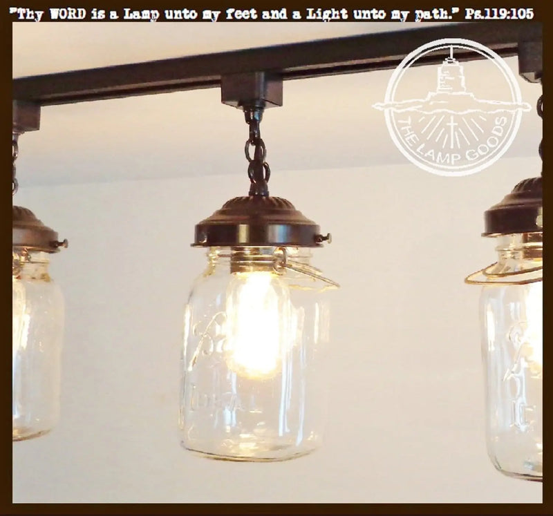 Vintage Mason Jar Track Light, single quart, rustic-chic lighting fixture.
