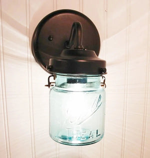 Mason Jar SCONCE Light Vintage BLUE Pint Jar - The Lamp Goods