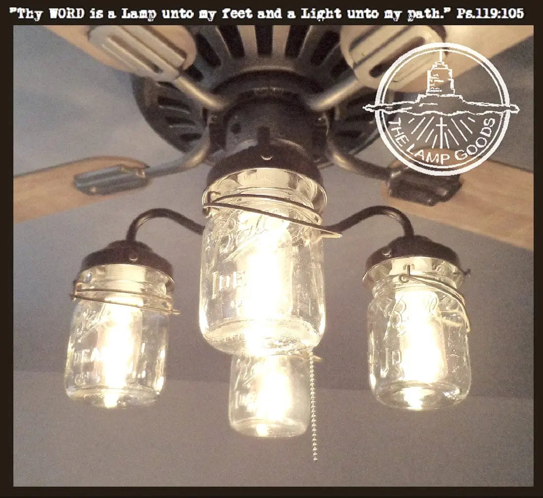 Mason Jar CEILING FAN Light Kit of Vintage Pint Jars - The Lamp Goods