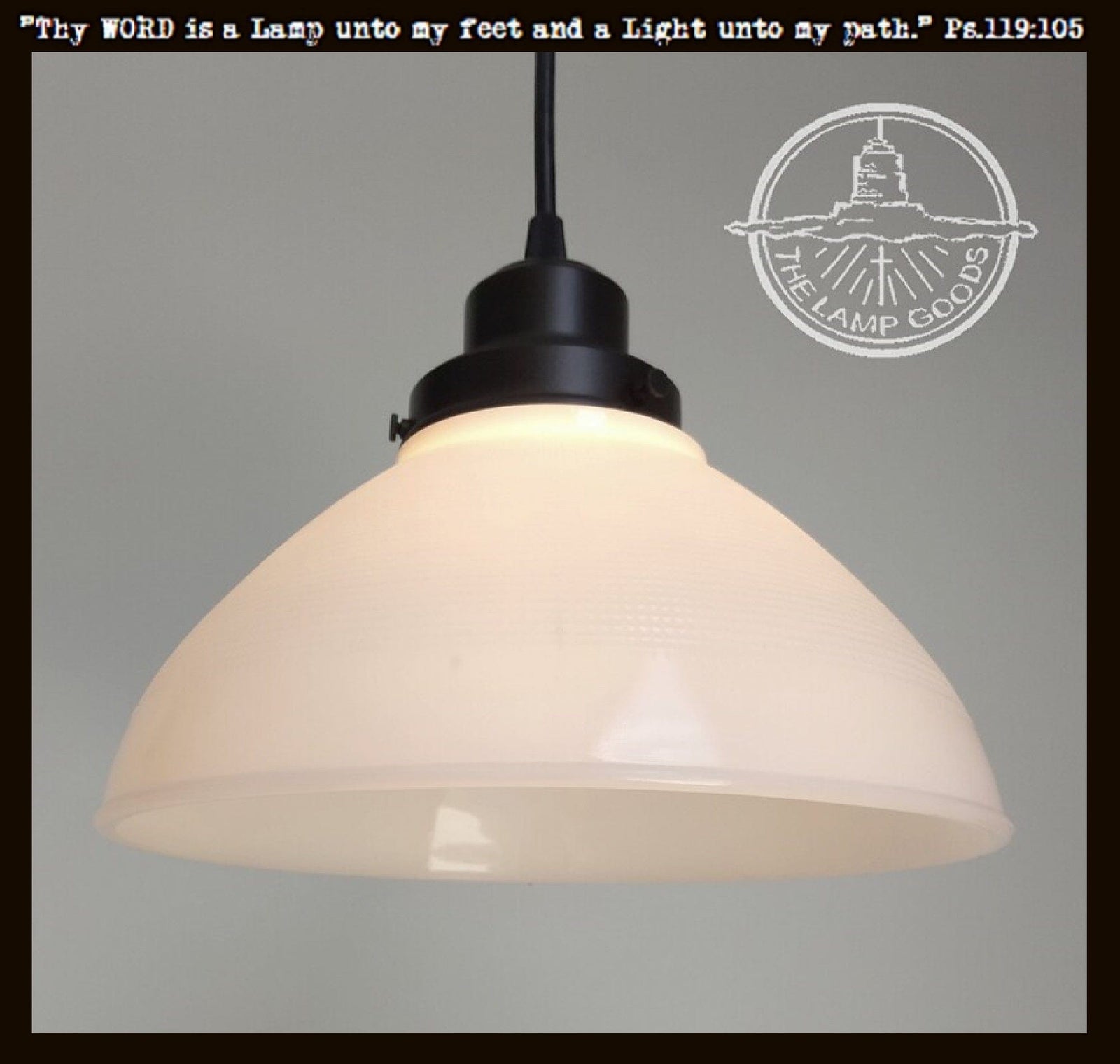 10" Milk Glass Pendant Light with black metal fixture
