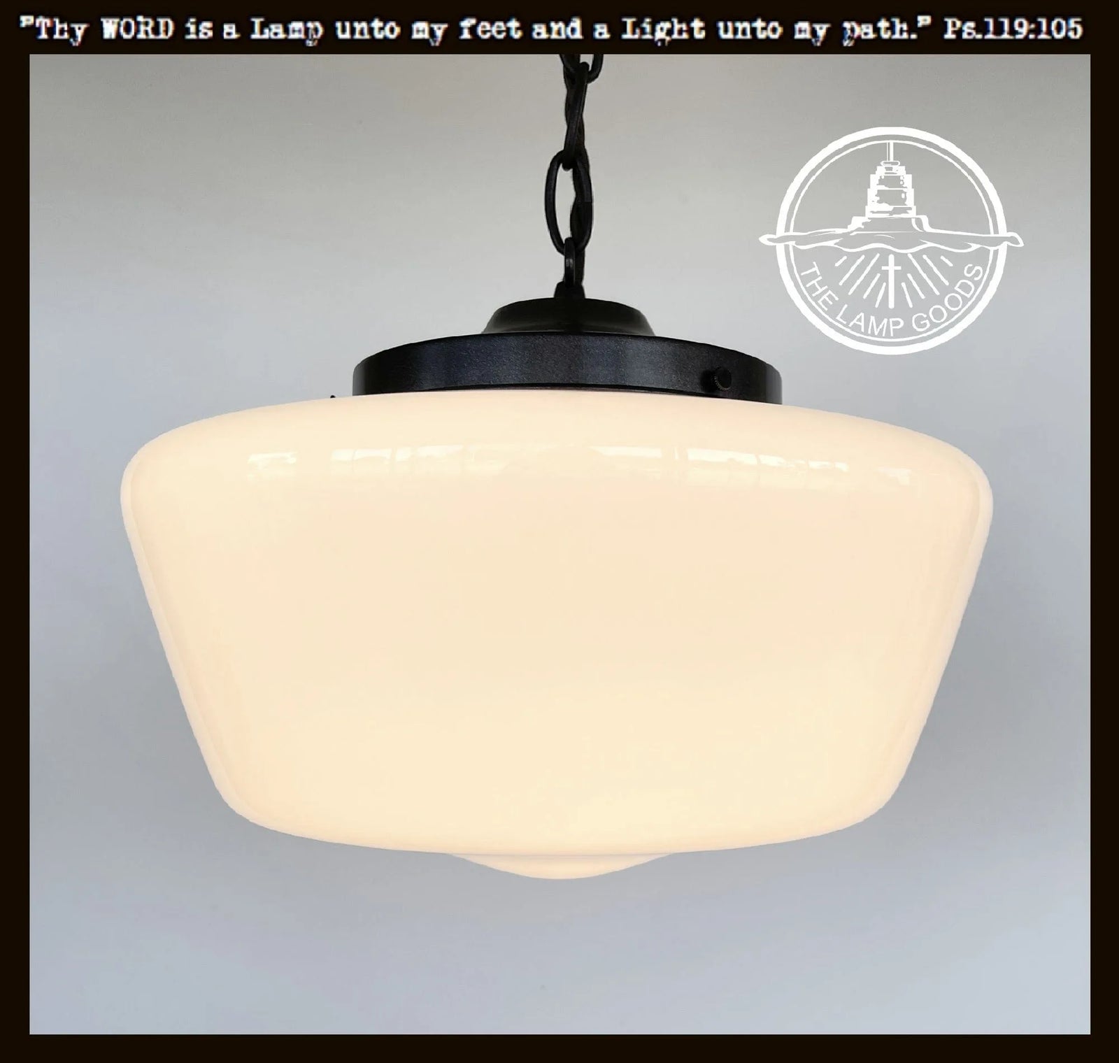 Antique opal glass milk pendant light with black chain, The Lamp Goods
