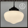 Modern Milk Glass Schoolhouse Pendant Light with black metal canopy
