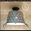 Pierced wash tub ceiling light fixture from The Lamp Goods; galvanized metal, rustic design.
