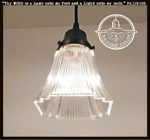 Square Holophane Vintage Glass Hanging Pendant