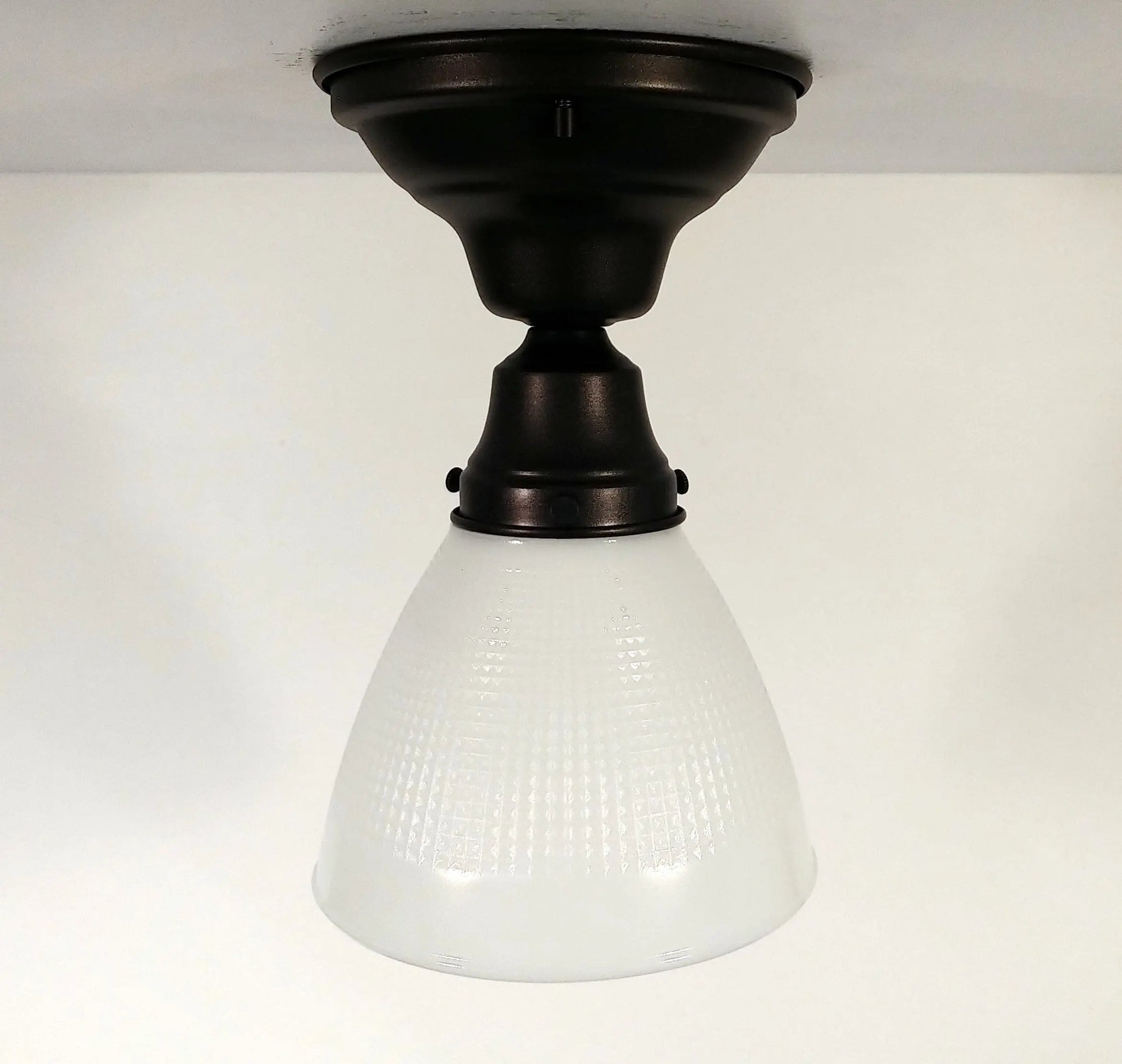 Vintage Milk Glass Ceiling Light with Waffle Pattern Shade The Lamp Goods