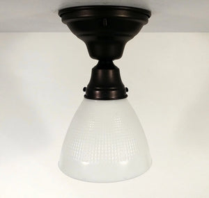 Vintage Milk Glass Ceiling Light with Waffle Pattern Shade The Lamp Goods